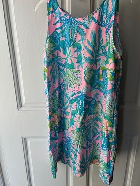Lilly Pulitzer Pink Tropical Print Mini Dress with Teal & Green Accents
